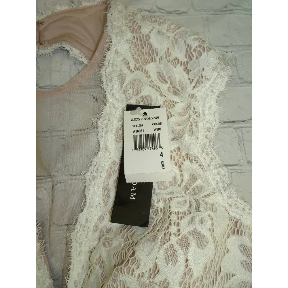 Betsy & Adam Peplum All Over Lace w/ Open Back Dress, Cream, 4 NWT - Picture 2 of 11